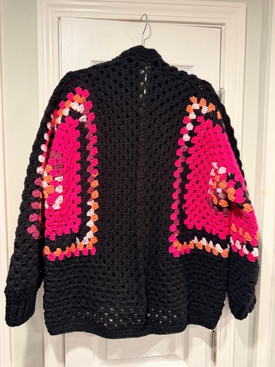 Handmade Crochet Granny Square One Size Cozy Cardigan Boho Chunky Knit Sweater - Picture 5 of 8